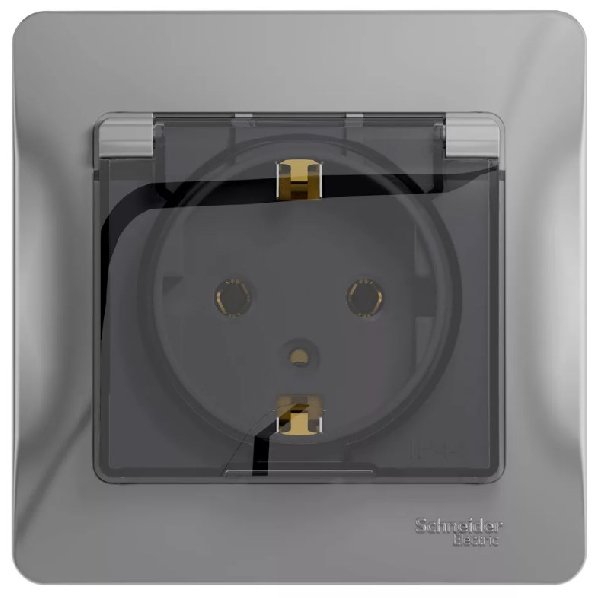 Розетка В Рамку Одинарная с Заземлением+Крышка Алюминий IP44 16А 250В GLOSSA Schneider Electric
