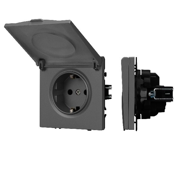 Механизм розетки влагозащищённый SCT-NOBE-MCP-SFPL-GR (230V, 16A) (Arlight, Серый базальт)
