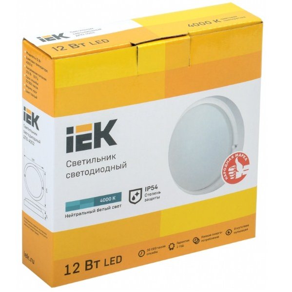 Светильник Накладной Круг LED 1х12Вт 4000К 800Лм Белый D160х40мм 110º IP54 IEK