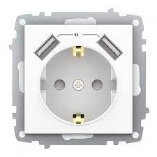 Розетка В Рамку  Одинарная с Заземлением+Шторки+2хUSB Белоснежный IP20  Zena  Vega EL-BI