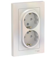 Розетка Встраив Двойная с Заземлением+Шторки Жемчуг IP20 16А 250В ATLASDESIGN Schneider Electric