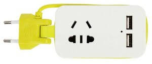 Удлинитель 1 гнездо  1,5 метра Без заземления+2хUSB 1,1А  2х0,5мм² 10A Белый/Салатовый Travel Uniel
