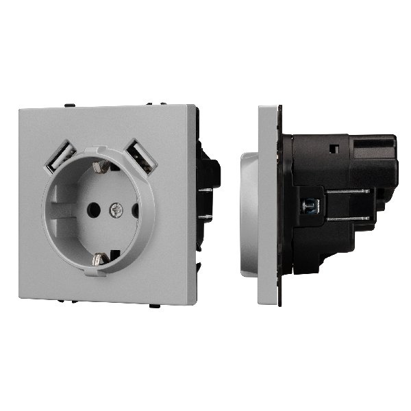 Механизм розетки с USB зарядкой SCT-NOBE-MUAA-SFPL-IS (230V, 16A)  (Arlight, Никель)