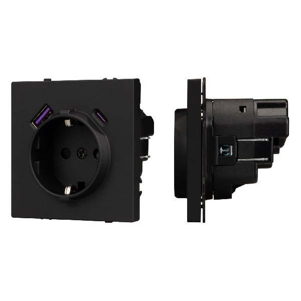 Механизм розетки с USB зарядкой SCT-NOBE-MUAC-SFPL-BK (230V, 16A) (Arlight, Черный оникс)