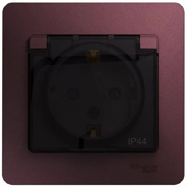 Розетка Встраив Одинарная c Заземлением+Шторки+Крышка Баклажановый IP44   GLOSSA Schneider Electric
