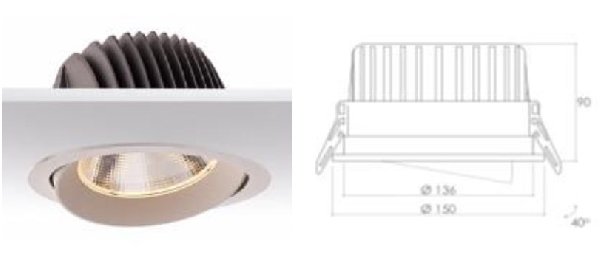 Светильник встр. поворот. (30W, IP54, DALI, мат.стек, 4000K, White, >90Ra, Ø150(136) H95 mm