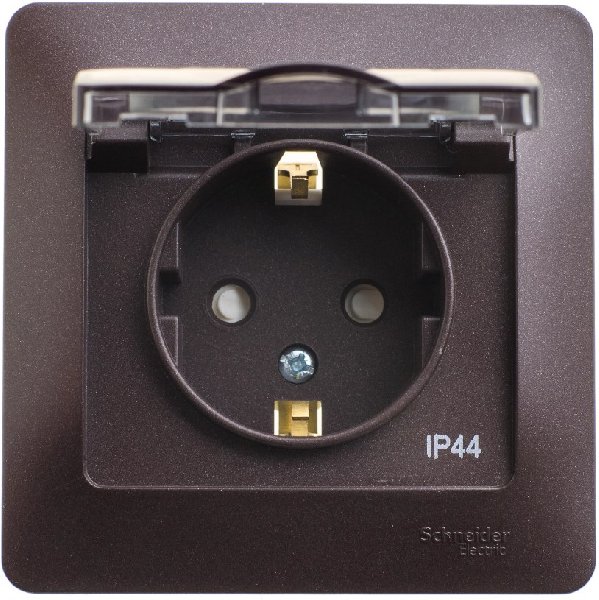 Розетка Встраив Одинарная c Заземлением+Шторки+Крышка Антрацит IP44 16А 250В GLOSSA Schneider Electr