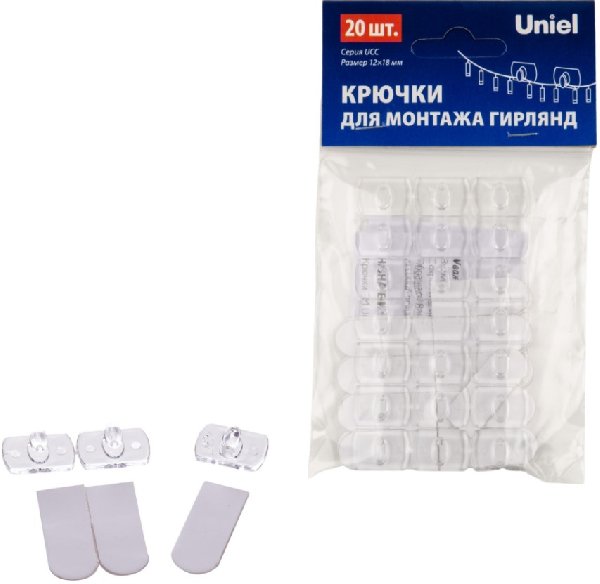 Крючки для монтажа гирлянд 20шт/упак Прозрачные ТМ Uniel