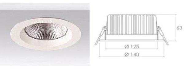 Светильник встр. неповорот. (10W, 90°, DALI, IP20, 4000K, black, LED, >90Ra, Ø140 (110) H63 mm)