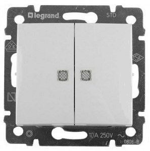 Выключатель В Рамку Двухклавишный С Подсветкой Белый IP20 10А 250В VALENA Legrand