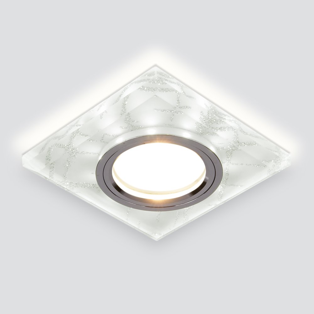 Светильник Точечный ДекорСтекло MR16+LED 1х50Вт Белый-Серебро 90х90мм  IP20 8361 WH/SL ES