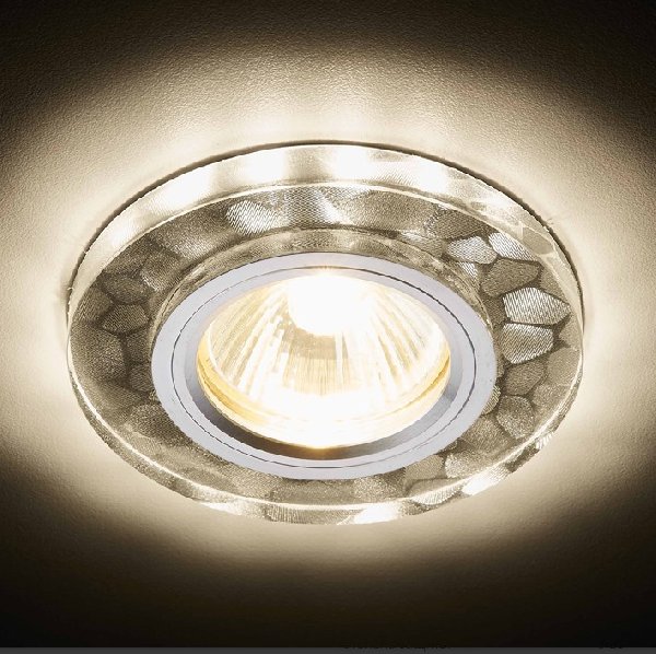 Светильник Точечный ДекорСтекло MR16+LED 1х50Вт GU5.3  Белый-Серебро D90x20мм IP20 S222 WA Ambrella