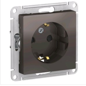 Розетка В Рамку  Одинарная с Заземлением+Шторки Мокко IP20 16А 250В ATLASDESIGN Schneider Electric
