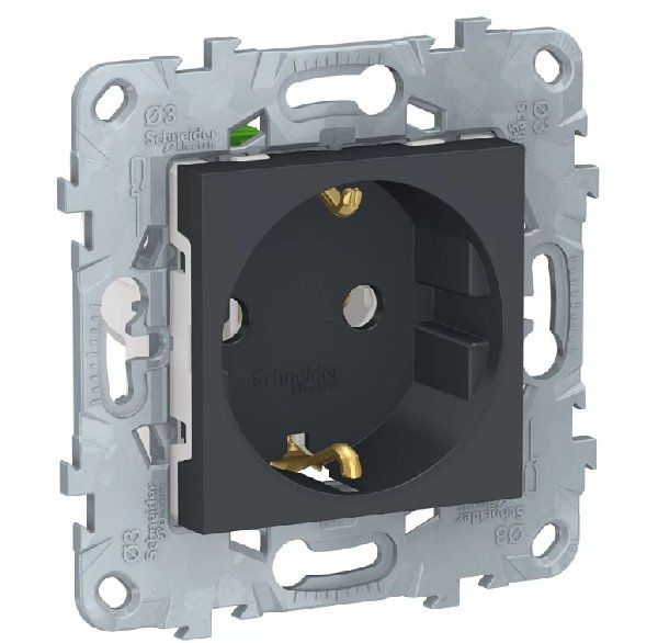 Розетка В Рамку  Одинарная С Заземлением Антрацит IP20 16А 250В UNICA  Schneider Electric