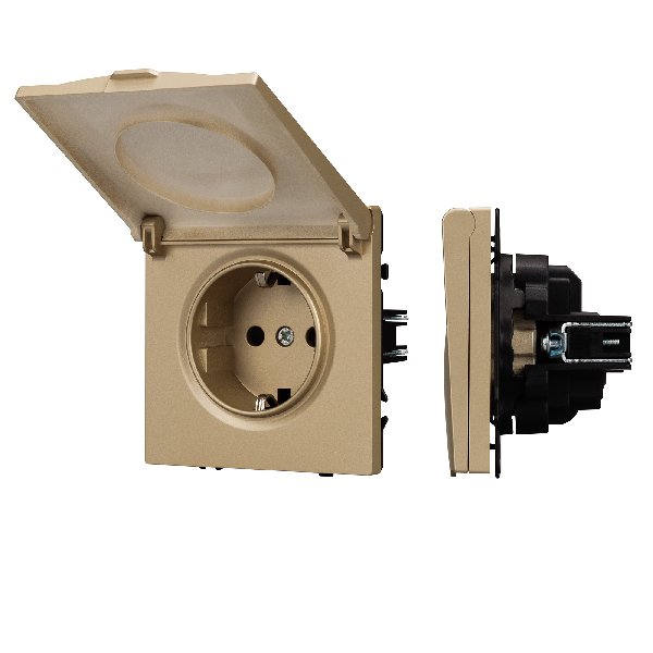 Механизм розетки влагозащищённый SCT-NOBE-MCP-SFPL-GD (230V, 16A) (Arlight, Золотой песок)