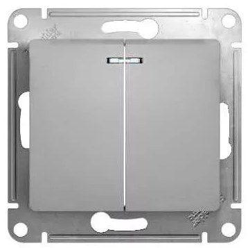 Выключатель В Рамку Двухклавишный С Подсветкой Алюминий IP20 10А 250В GLOSSA SE