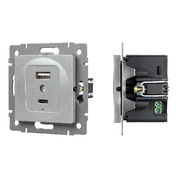 Механизм USB розетки SCT-MUAC-PL-GR-V (5V, 3A, QC4) (Arlight, -)