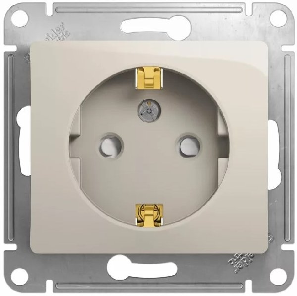 Розетка В Рамку Одинарная с Заземлением+Шторки Молочный IP20 16А 250В GLOSSA Schneider Electric