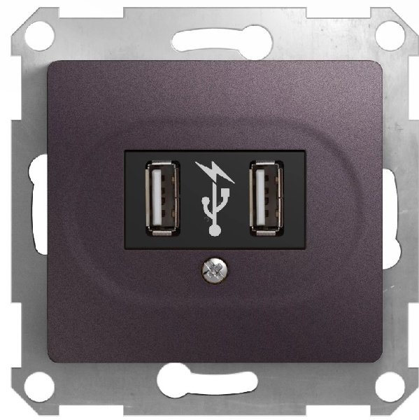 Розетка В Рамку Одинарная USBх2 Сиреневый Туман IP20   GLOSSA Schneider Electric