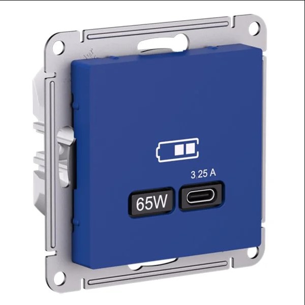 ATLASDESIGN USB РОЗЕТКА тип-C 65Вт высокоскор.заряд. QC,PD, механизм, АКВАМАРИН