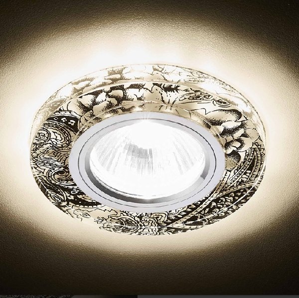 Светильник Точечный ДекорСтекло MR16+LED 1х50Вт GU5.3  Белый-Серебро D90x10мм IP20 S223 WA Ambrella