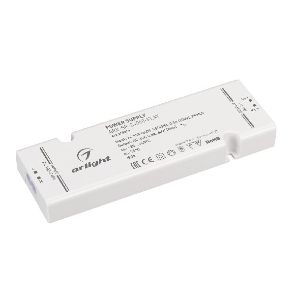 Блок питания ARV-SP-24060-FLAT (24V, 2.5A, 60W) (Arlight, IP20 Пластик, 5 лет)
