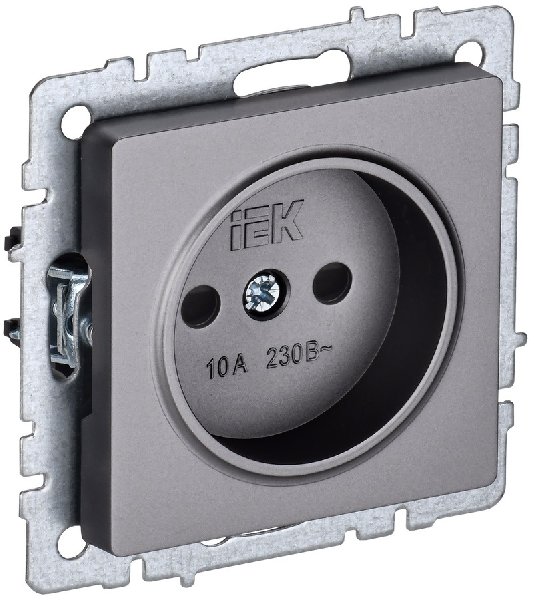 Розетка В Рамку  Одинарная Без Заземления+Шторки Сталь IP20 10А 250В BRITE IEK