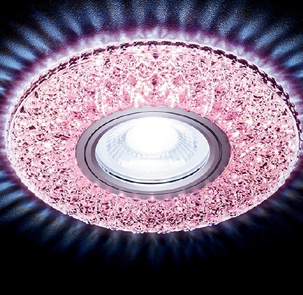 Светильник Точечный ДекорСтекло MR16+LED 1х50Вт GU5.3 Розовый-Хром D115х25мм S333 PI/CLD Ambrella
