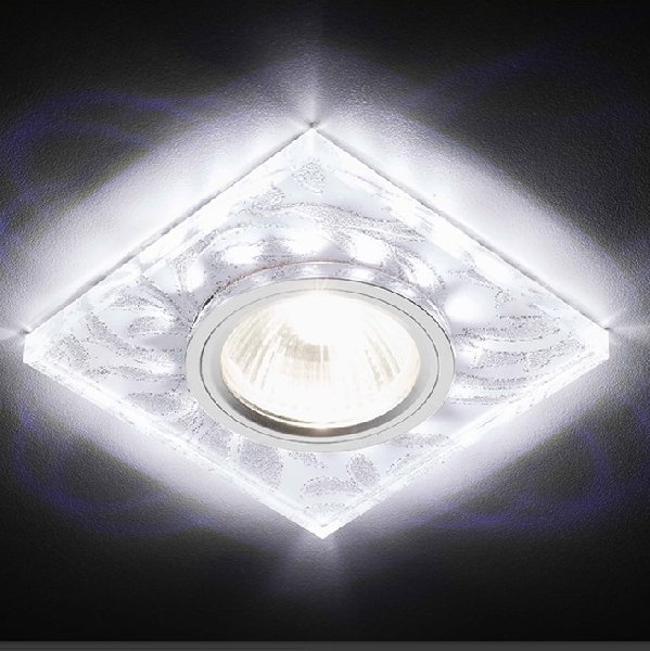 Светильник Точечный ДекорСтекло MR16+LED 1х50Вт GU5.3  Белый-Серебро 90х90x20мм IP20 S234 Ambrella