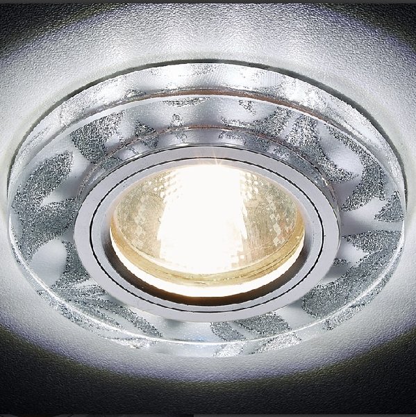Светильник Точечный ДекорСтекло MR16+LED 1х50Вт GU5.3  Белый-Серебро D90x20мм IP20 S232 Ambrella
