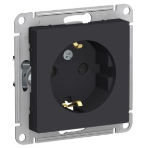 Розетка В Рамку  Одинарная с Заземлением+Шторки Карбон IP20 16А 250В ATLASDESIGN Schneider Electric
