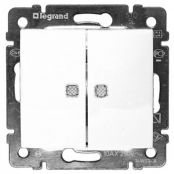Переключатель В Рамку Двухклавишный С Подсветкой Белый IP20 10А 250В VALENA Legrand