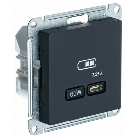 Розетка USB AtlasDesign тип C 65Вт QC PD высокоскор. ЗУ механизм карбон Schneider Electric