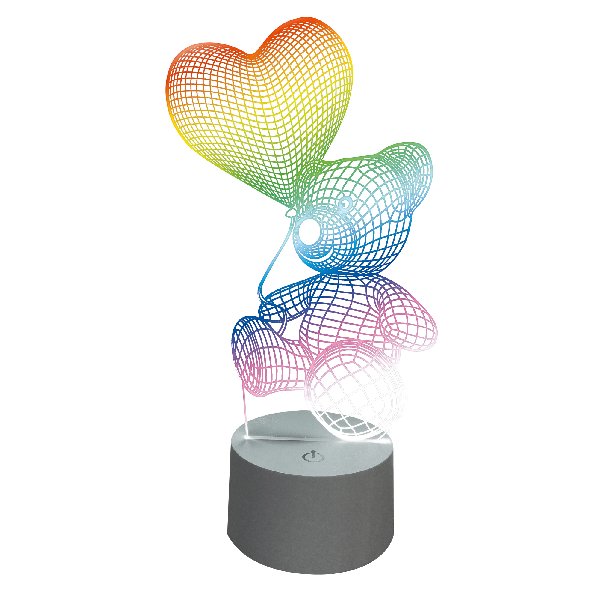 Светильник Фигура 3D Мишка с сердцем LED RGB 3хААА D135х80х255мм Uniel