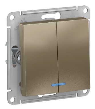 Выключатель В Рамку Двухклавишный С Подсветкой Шампань IP20 10А 250В ATLASDESIGN SE