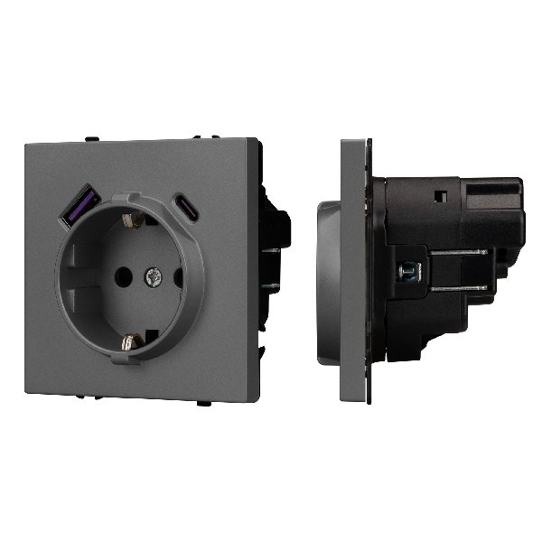 Механизм розетки с USB зарядкой SCT-NOBE-MUAC-SFPL-GR (230V, 16A) (Arlight, Серый базальт)