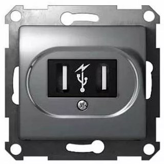 Розетка В Рамку Одинарная USBх2 Алюминий IP20 GLOSSA Schneider Electric