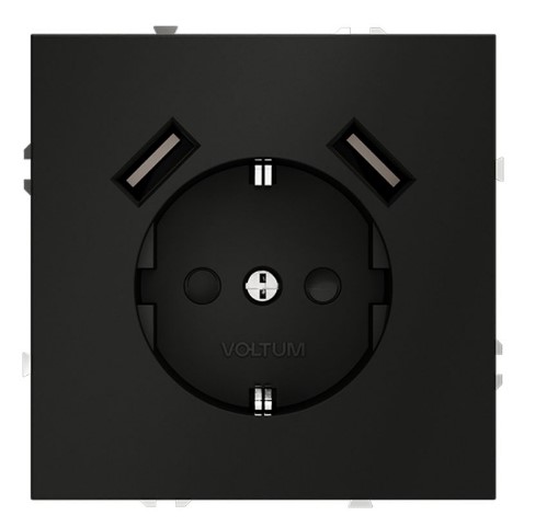 Розетка с USB A+A Черный матовый VOLTUM