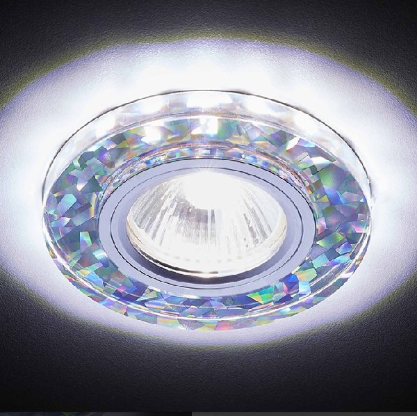 Светильник Точечный ДекорСтекло MR16+LED 1х50Вт GU5.3  Белый-Серебро D90x20мм IP20 S225 WH Ambrella
