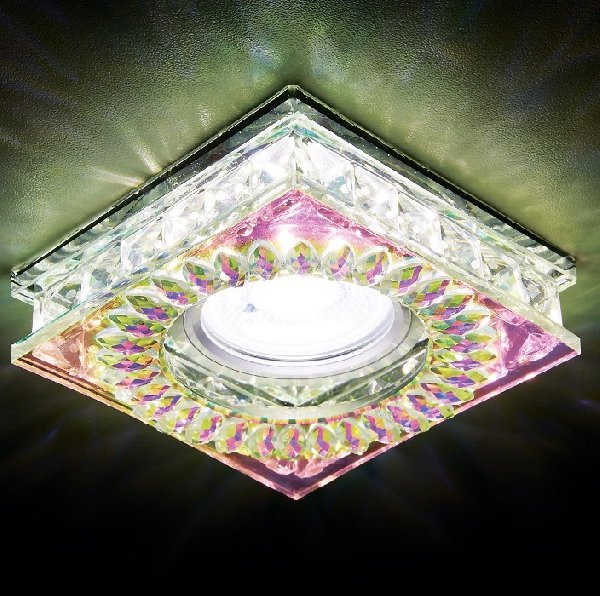 Светильник Точечный ДекорСтекло MR16+LED 1х50Вт GU5.3  Хром-Перламутровый 95х95х25мм S251 Ambrella