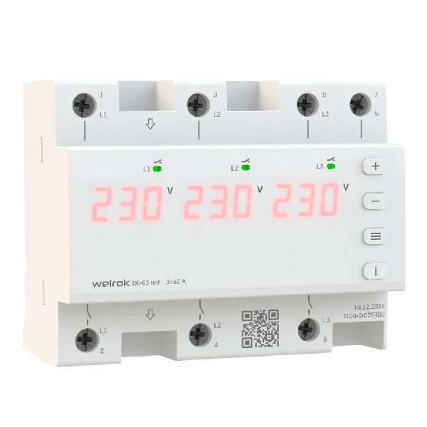 Реле напряжения на DIN-рейку 63А D6-63 red Трехфазное Welrok