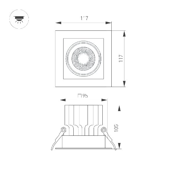 Светильник MS-VORTEX-BUILT-S117x117-20W Day4000 (WH-WH, 20 deg, 230V) (Arlight, IP20 Металл, 5 лет)