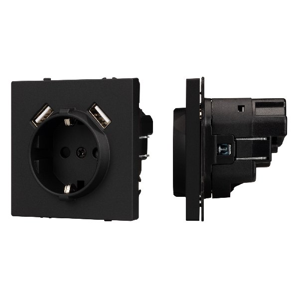 Механизм розетки с USB зарядкой SCT-NOBE-MUAA-SFPL-BK (230V, 16A) (Arlight, Черный оникс)