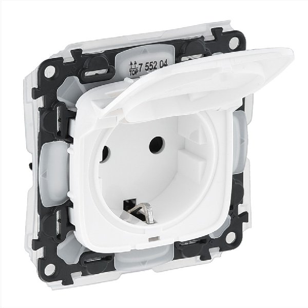 Розетка В Рамку  Одинарная С Заземлением+Шторки+Крышка Белый IP44 16А250В ALLURE Legrand