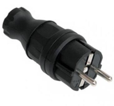 Вилка Прямая Каучуковая (2 P + заземление) Черный 16А IP44 ОМЕГА IEK