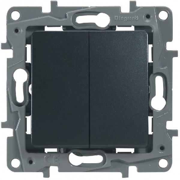 Переключатель В Рамку Двухклавишный Без Подсветки Антрацит IP20 10А 250В  ETIKA Legrand