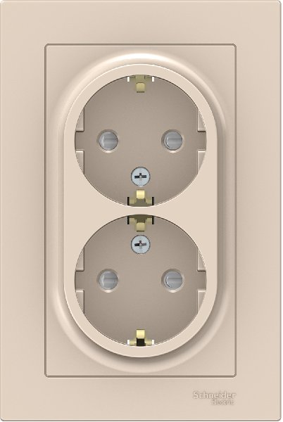 Розетка Встраив Двойная с Заземлением+Шторки Бежевый IP20 16А 250В ATLASDESIGN Schneider Electric