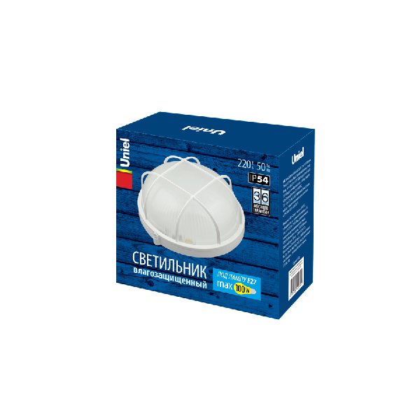 Светильник Накладной Круг  1х60Вт Е27  Белый/Решетка 188х188х88мм 160º IP54 ТМ Uniel