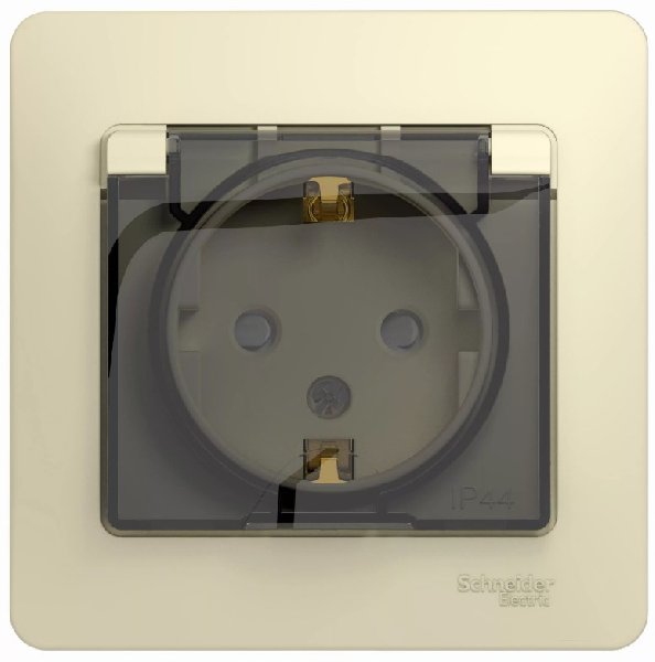 Розетка В Рамку Одинарная с Заземлением+Крышка Бежевый IP44 16А 250В GLOSSA Schneider Electric