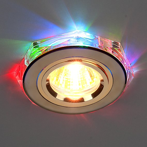 Светильник Точечный ДекорСтекло MR16+LED 1х50Вт GU5.3  Золото-Мульти D96мм  IP20 2020/2 GD/7-LED ES